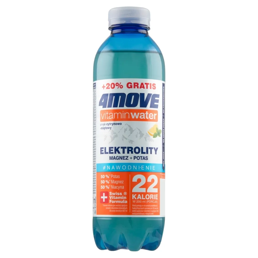 4Move Vitamin Water Elektrolity Napój niegazowany smak cytrynowo-miętowy 667 ml