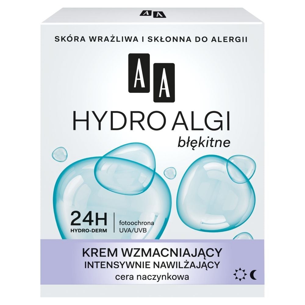 AA Hydro Algi błękitne Krem wzmacniający intensywnie nawilżający cera naczynkowa dzień noc 50 ml