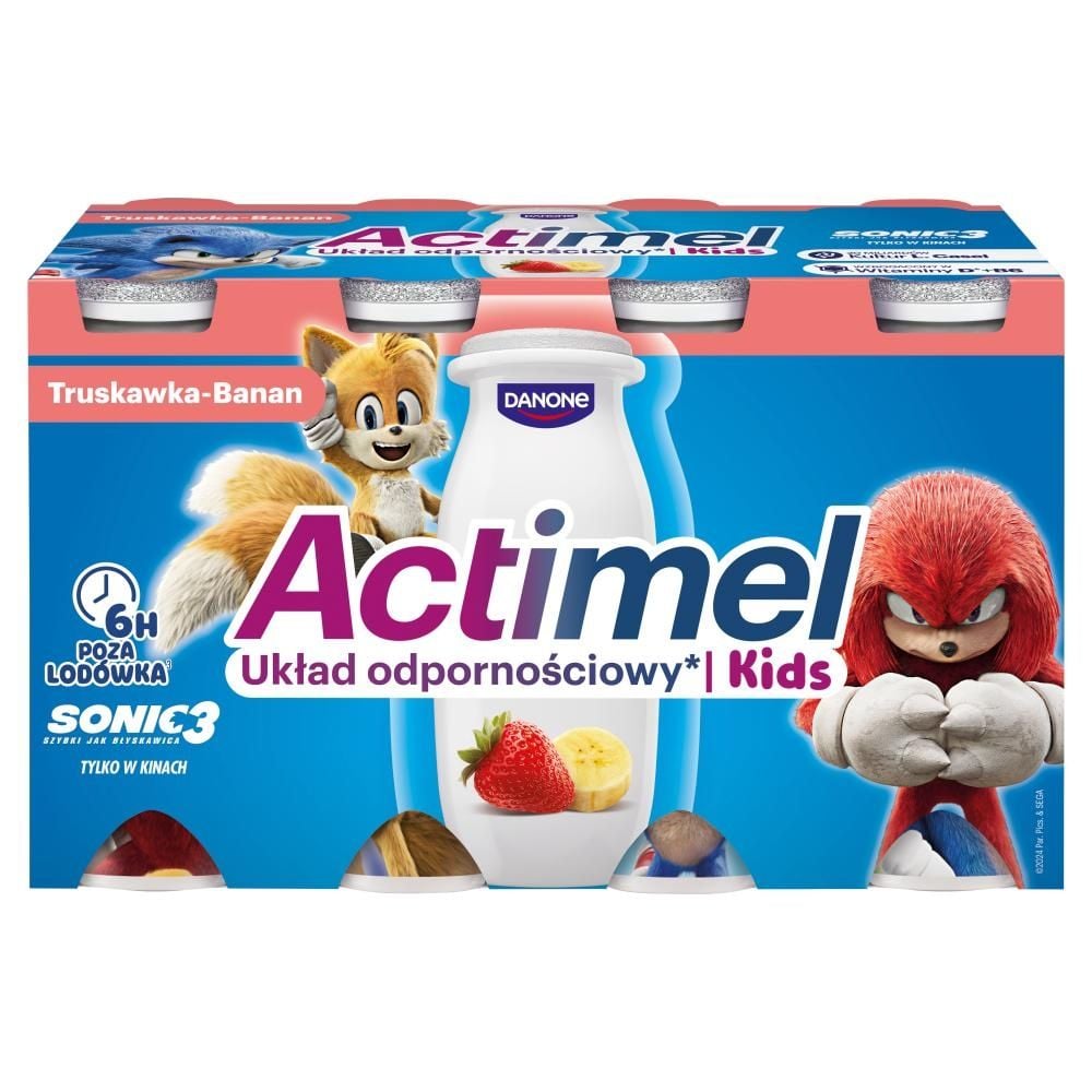 Actimel Kids Napój jogurtowy o smaku truskawkowo-bananowym 800 g (8 x 100 g)