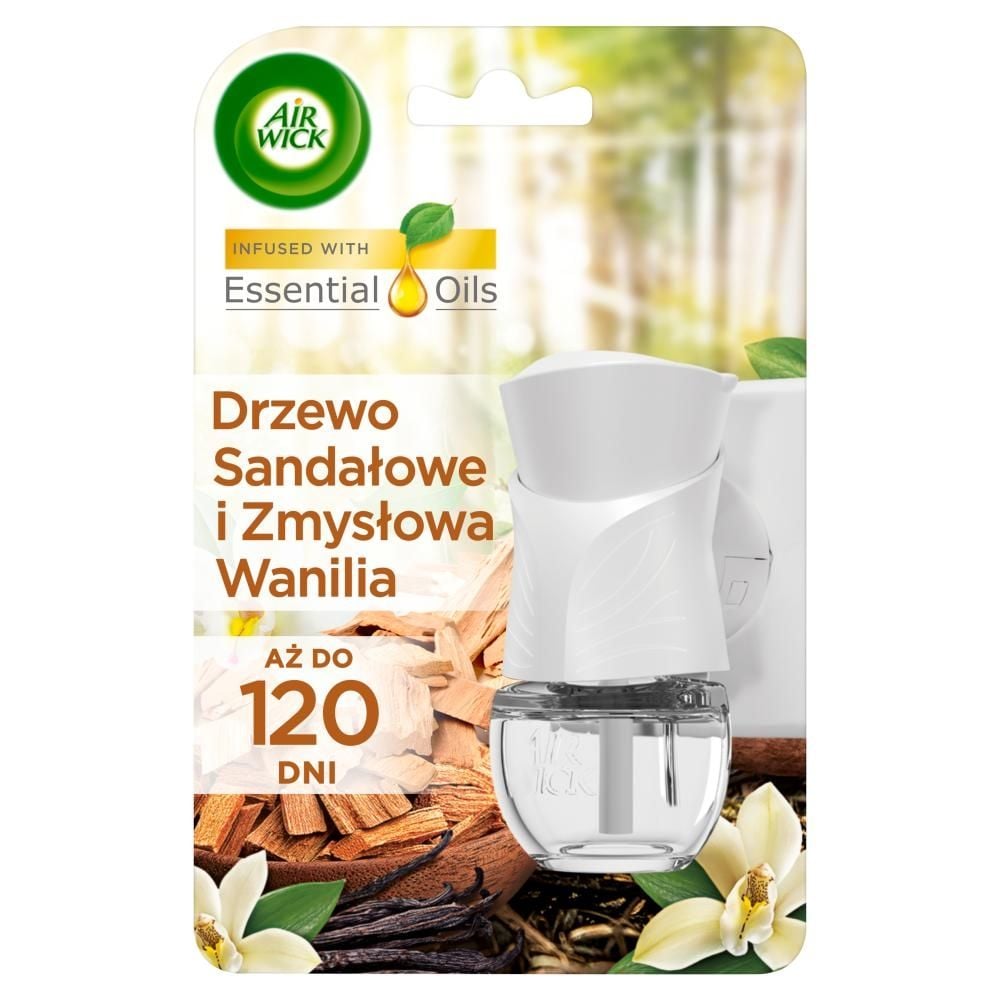 Air Wick Essential Oils Elektryczny odświeżacz i wkład drzewo sandałowe i zmysłowa wanilia 19 ml