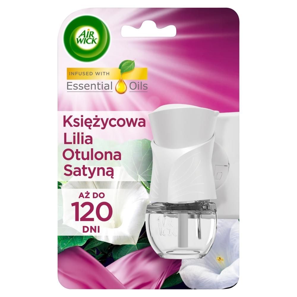 Air Wick Essential Oils Elektryczny odświeżacz i wkład księżycowa lilia otulona satyną 19 ml