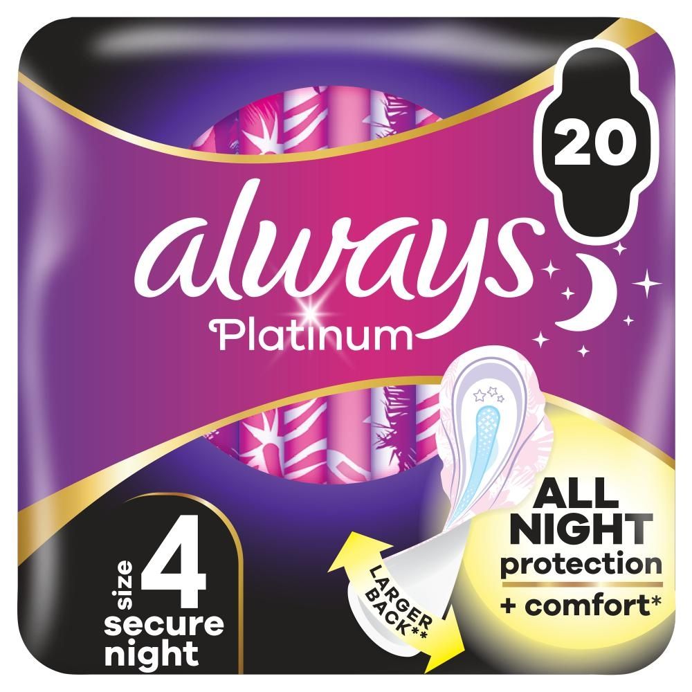 Always Platinum Podpaski ze skrzydełkami Secure Night, 20 sztuk