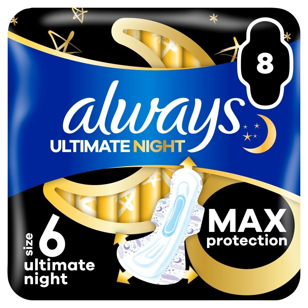 Always Ultimate Night Podpaski ze skrzydełkami, rozmiar 6, 8 sztuk