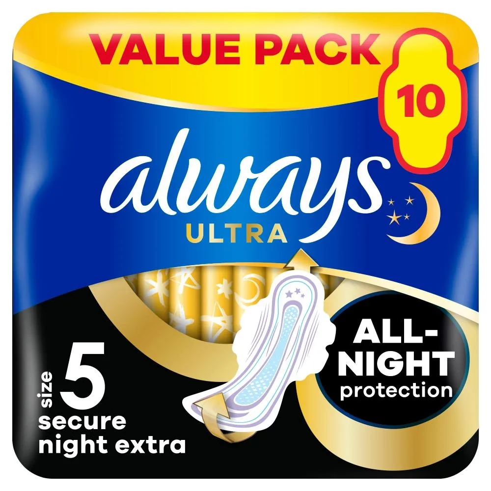 Always Ultra Podpaski Secure Night Extra (rozmiar 5) ze skrzydełkami x10