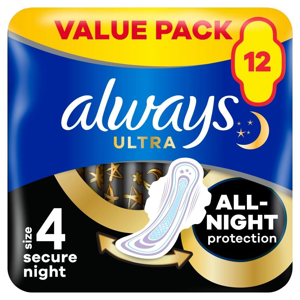 Always Ultra Podpaski Secure Night (rozmiar 4) ze skrzydełkami x12