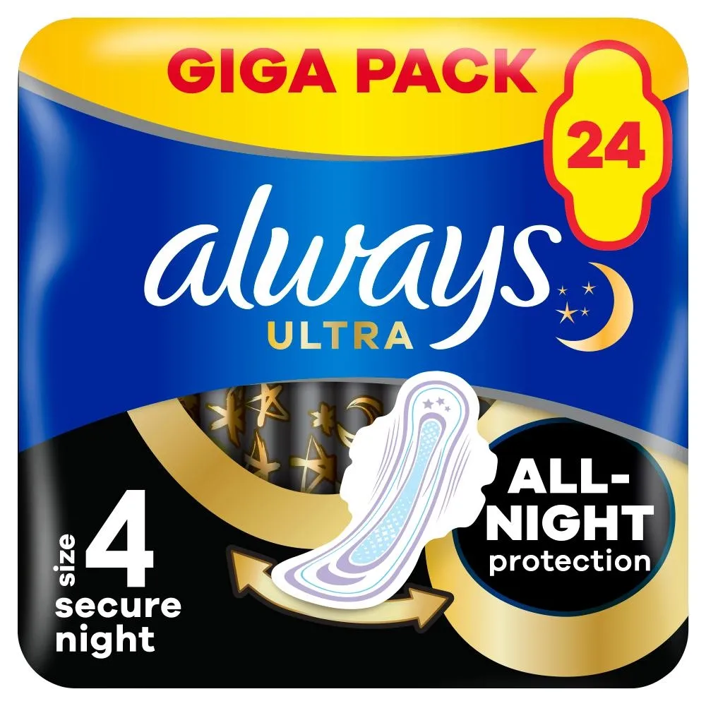 Always Ultra Podpaski Secure Night (rozmiar 4) ze skrzydełkami x24