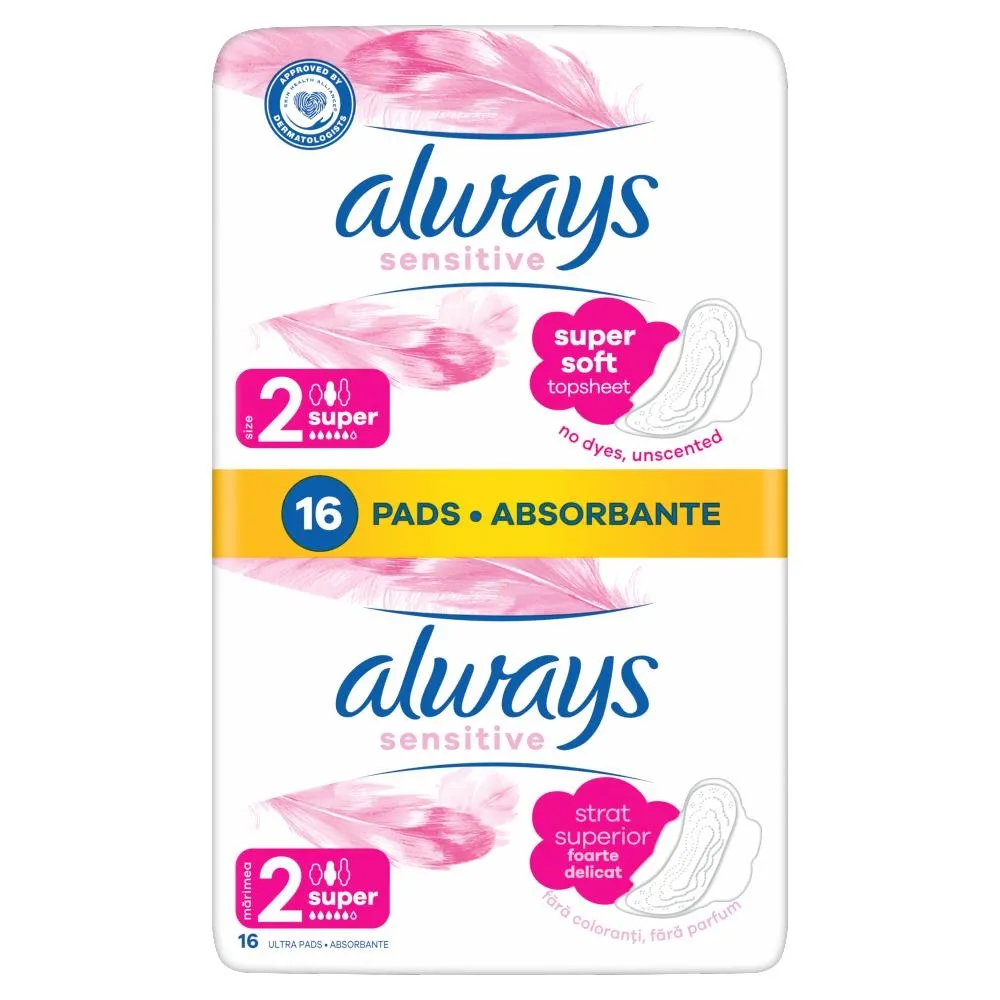 Always Ultra Sensitive Super Plus (rozmiar 2) Podpaski ze skrzydełkami, 16