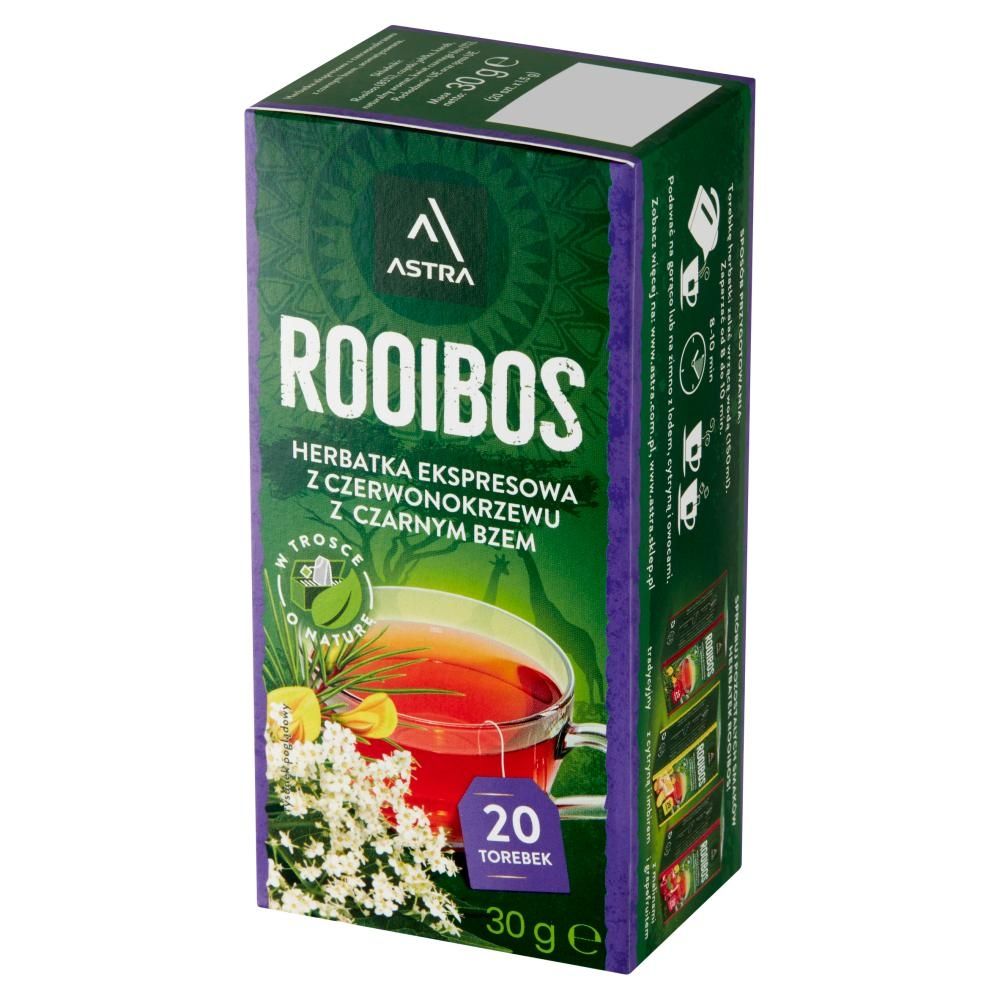 Astra Rooibos Herbatka ekspresowa Rooibos z czarnym bzem 30 g (20 x 1,5 g)