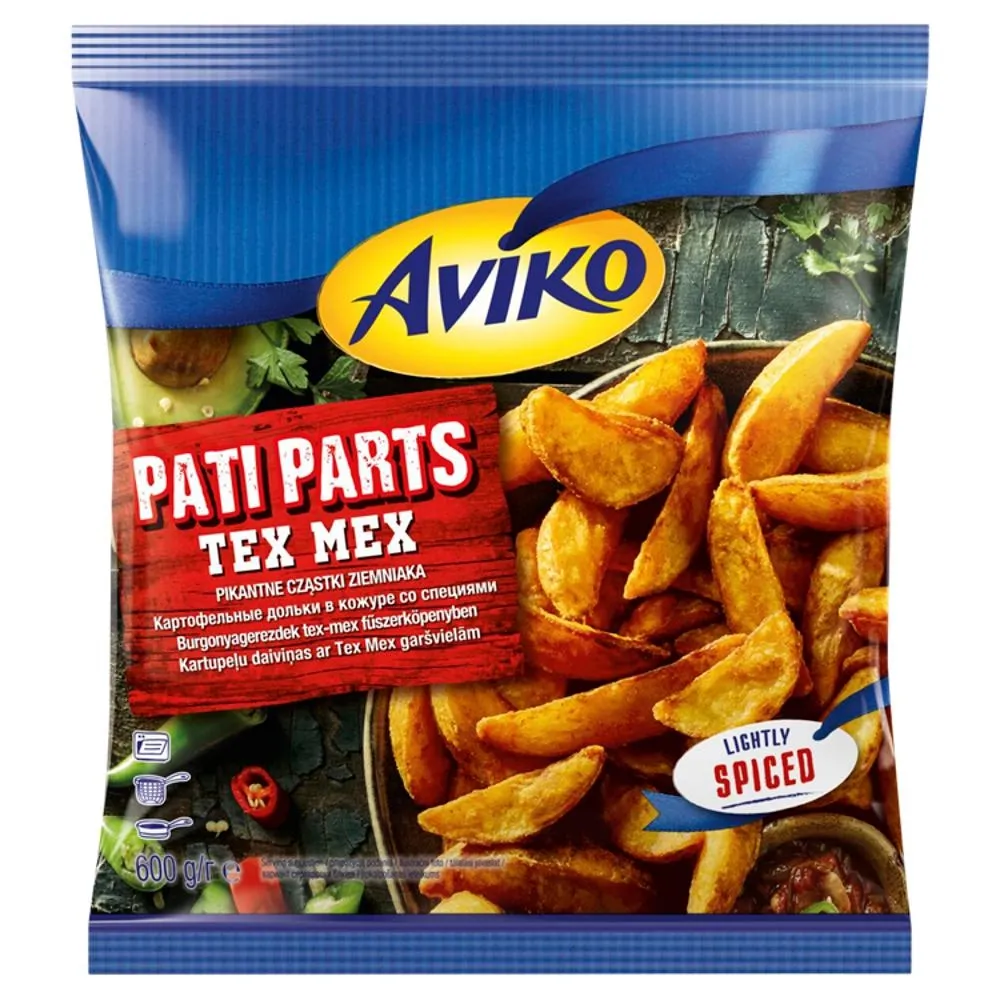 Aviko Pati Parts Tex Mex Pikantne cząstki ziemniaka 600 g