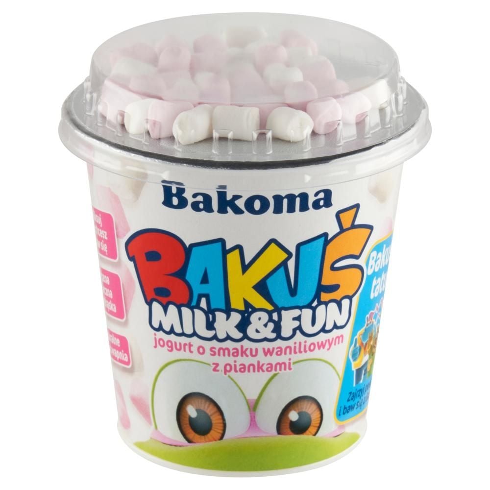 Bakoma Bakuś Milk & Fun Jogurt o smaku waniliowym z piankami 128 g