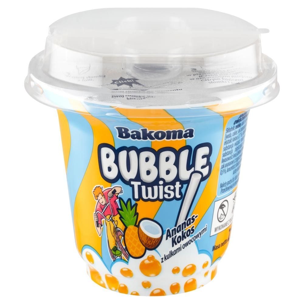 Bakoma Bubble Twist Jogurt pitny ananas-kokos z kulkami owocowymi 210 g