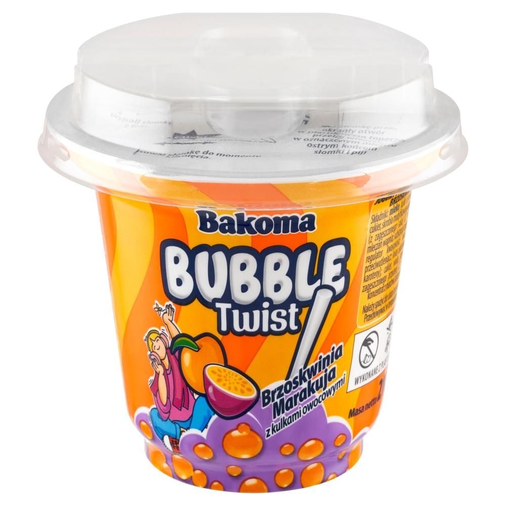 Bakoma Bubble Twist Jogurt pitny brzoskwinia marakuja z kulkami owocowymi 210 g