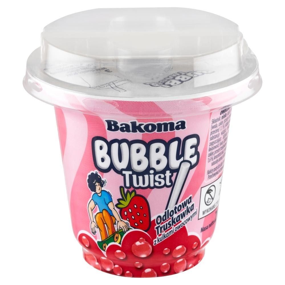 Bakoma Bubble Twist Jogurt pitny odlotowa truskawka z kulkami owocowymi 210 g