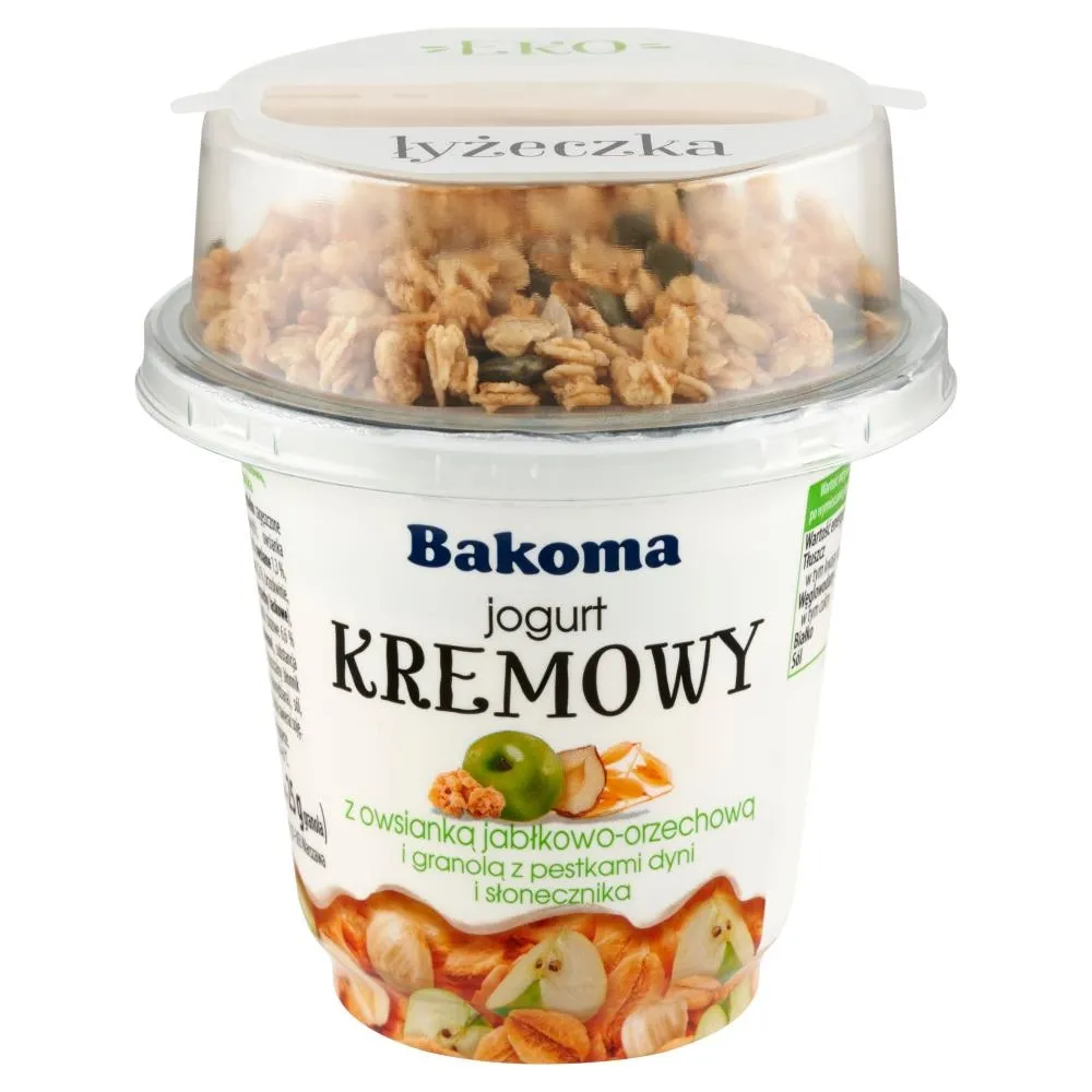 Bakoma Jogurt kremowy z owsianką jabłkowo-orzechową i granolą z pestkami dyni i słonecznika 230 g