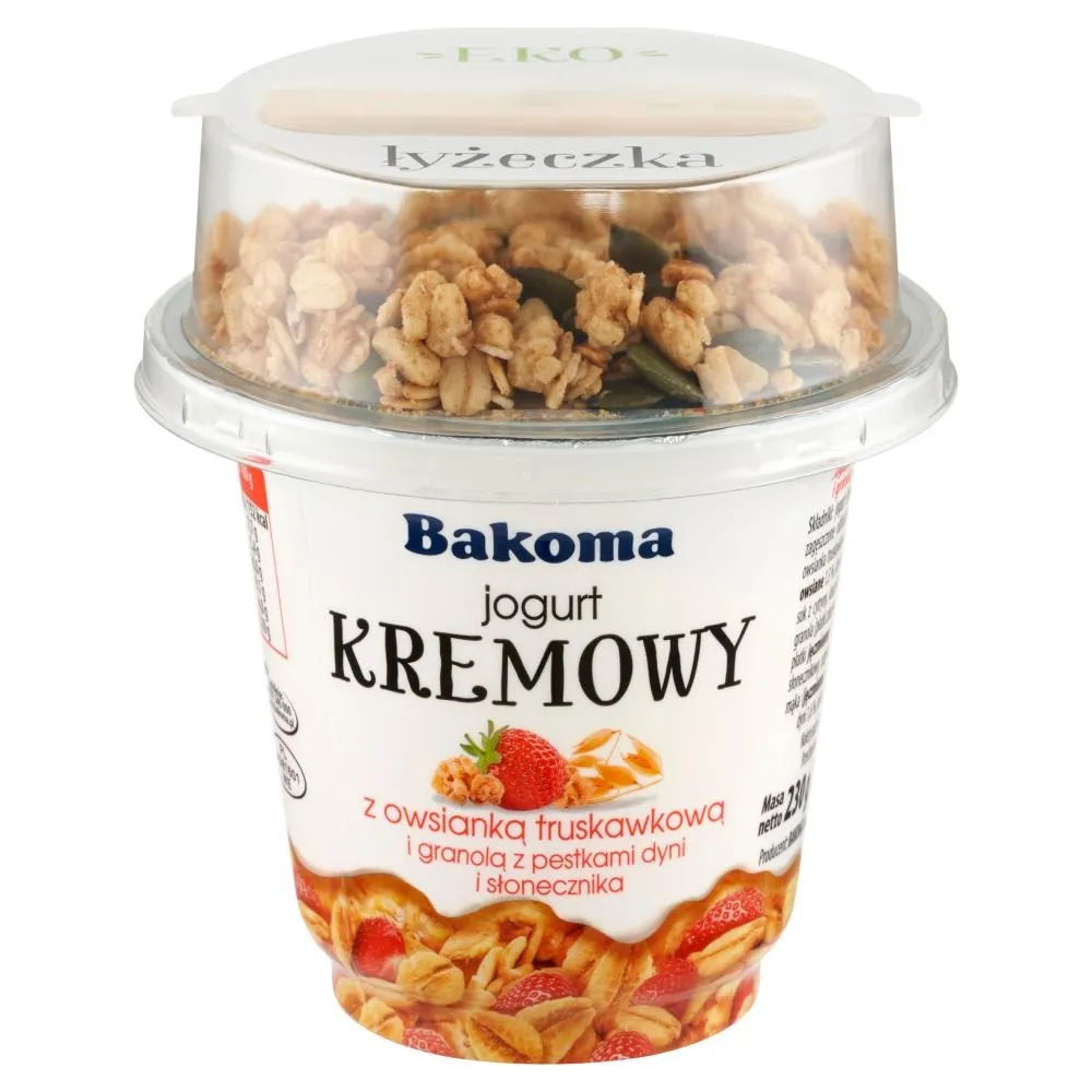 Bakoma Jogurt kremowy z owsianką truskawkową i granolą z pestkami dyni i słonecznika 230 g