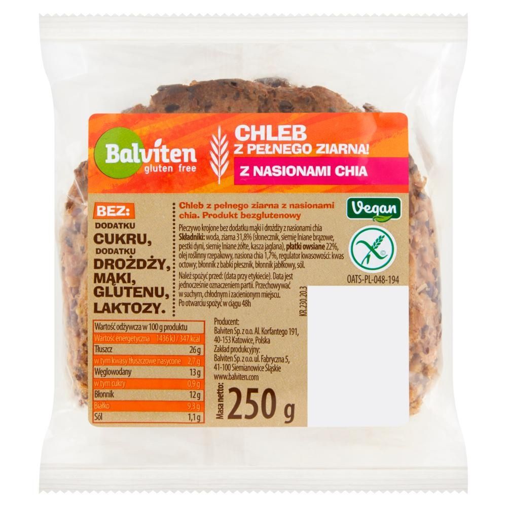 Balviten Chleb z pełnego ziarna z nasionami chia 250 g