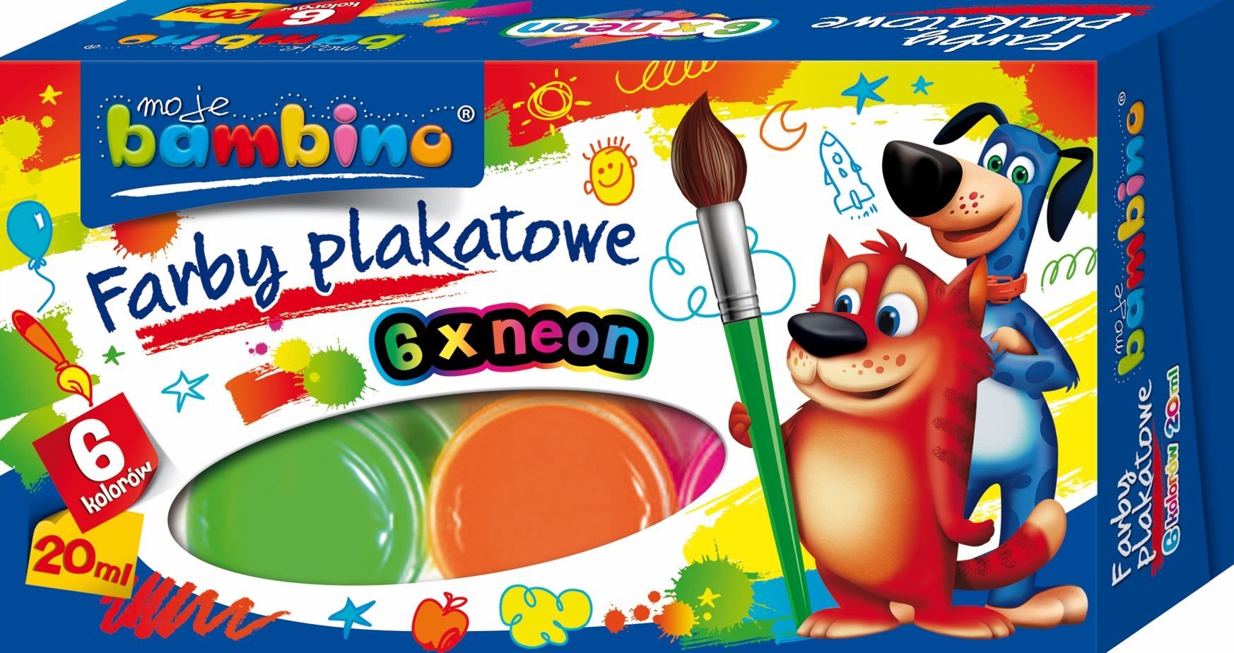 Bambino farby plakatowe 6 kolorów neonowe