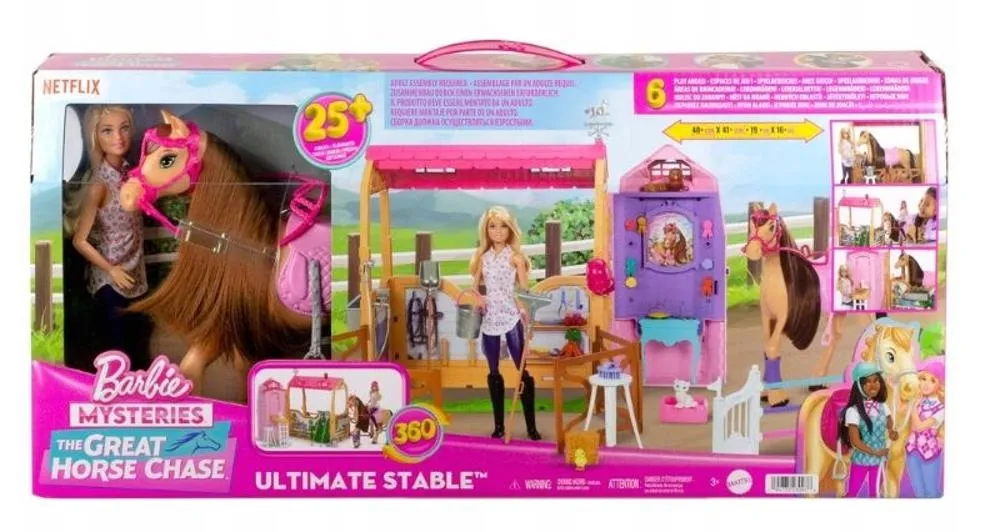 Barbie Zestaw Stajnia z lalką Barbie i koniem