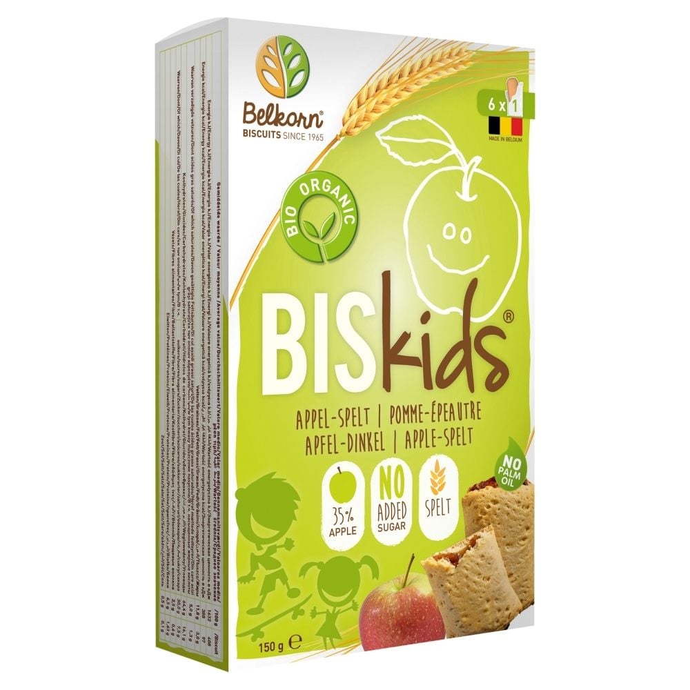 Belkorn Biskids Ciastka z nadzieniem jabłkowym i orkiszem bez dodatku cukrów BIO 150 g