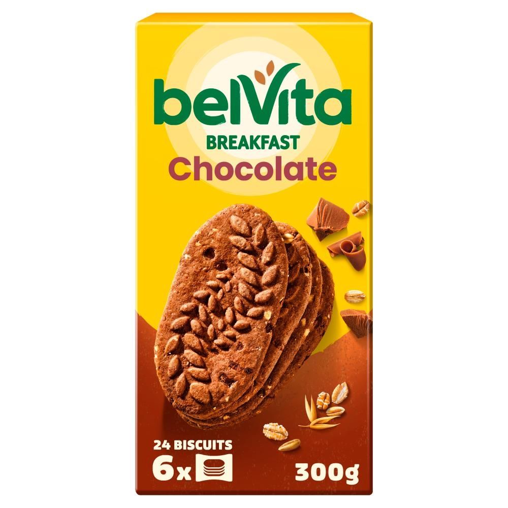 belVita Breakfast Ciastka zbożowe o smaku kakaowym z kawałkami czekolady 300 g