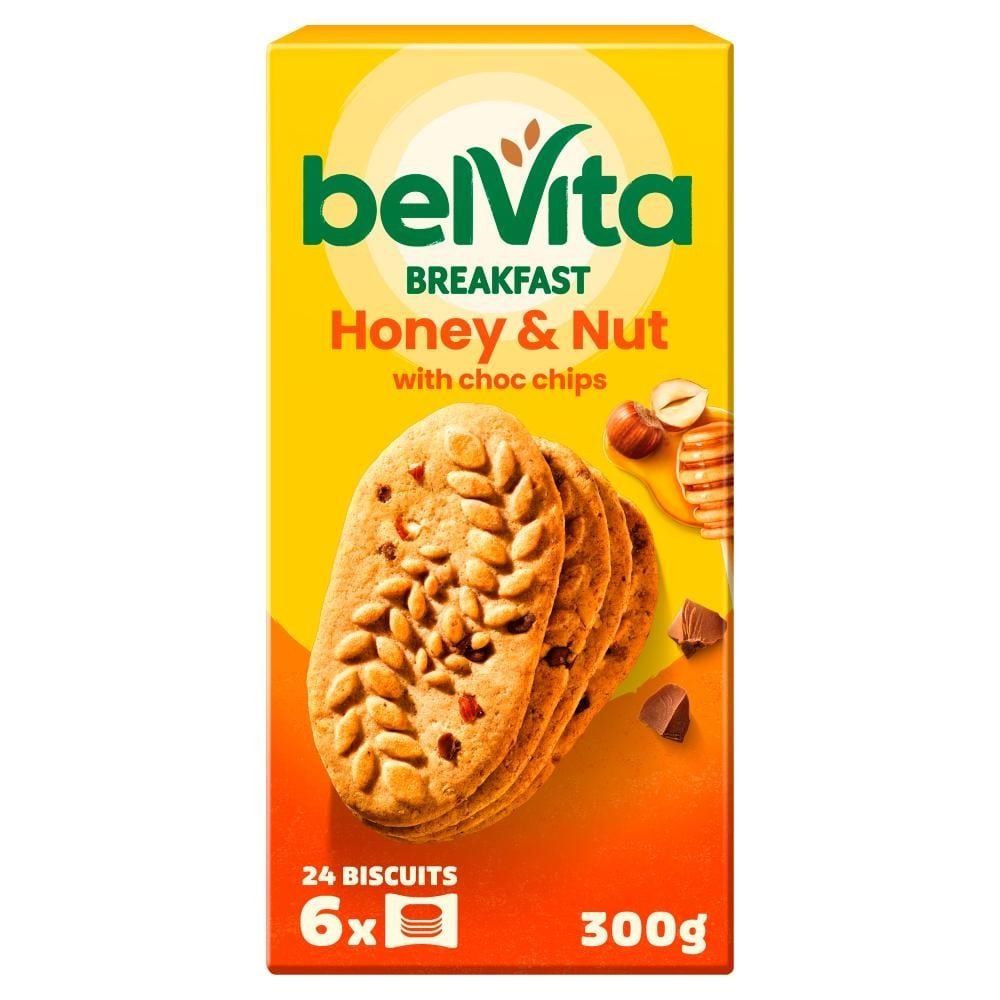 belVita Breakfast Ciastka zbożowe z miodem orzechami i kawałkami czekolady 300 g