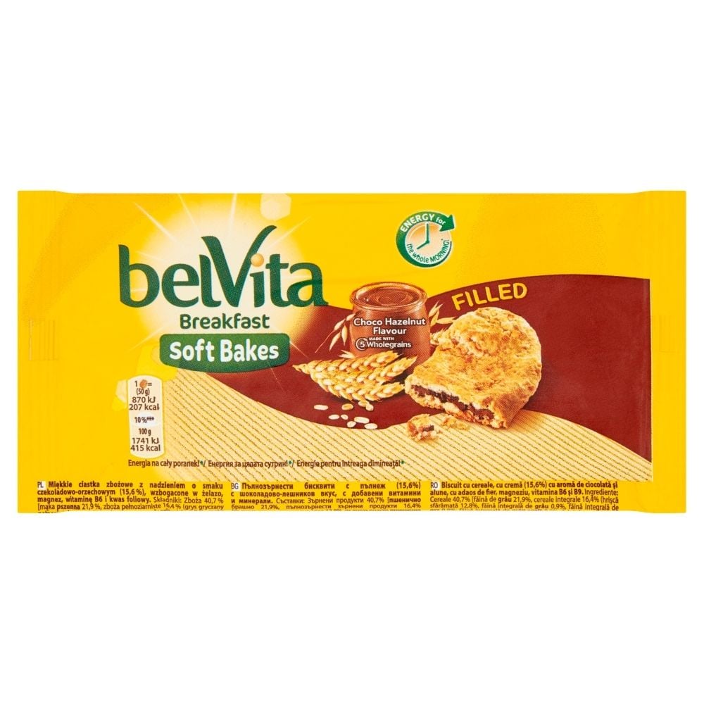 belVita Breakfast Ciastka zbożowe z nadzieniem o smaku czekoladowo-orzechowym 50 g