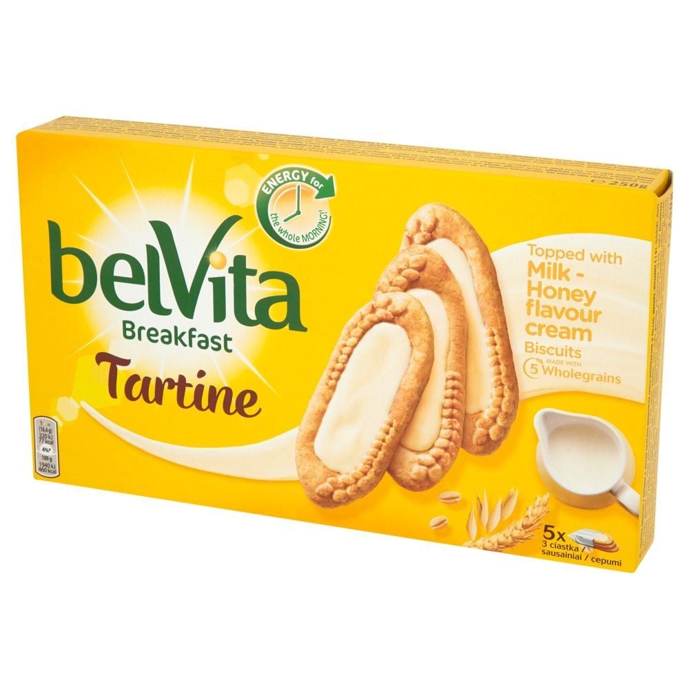 belVita Breakfast Milk-Honey Ciastka zbożowe 250 g (5 x 3 sztuki)