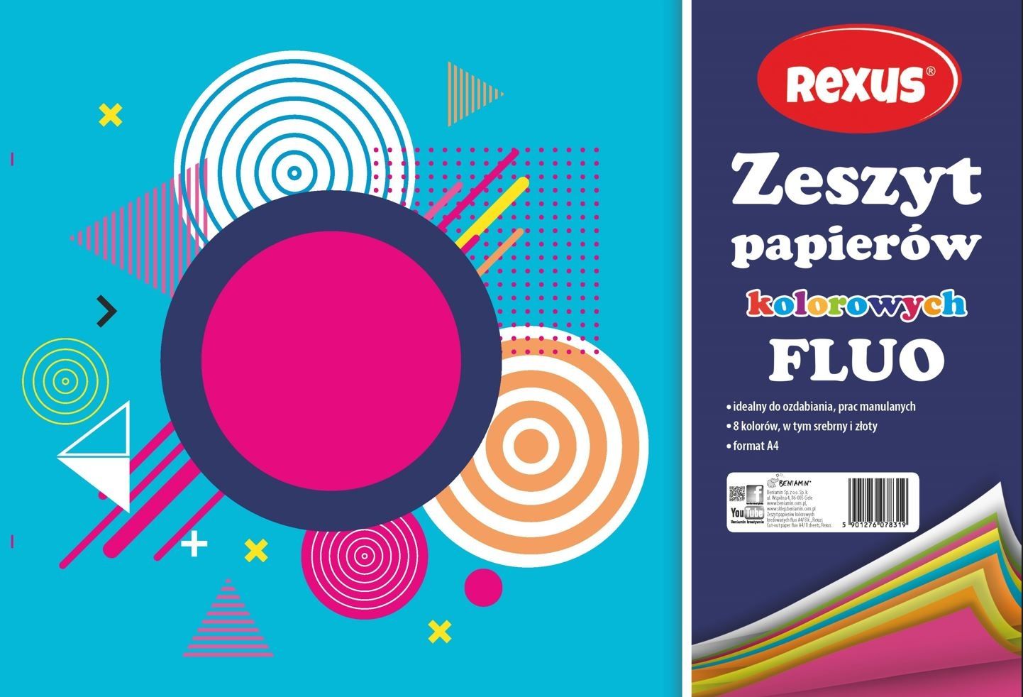 Beniamin Zeszyt papierów kolorowych kredowanych FLUO A4/8k