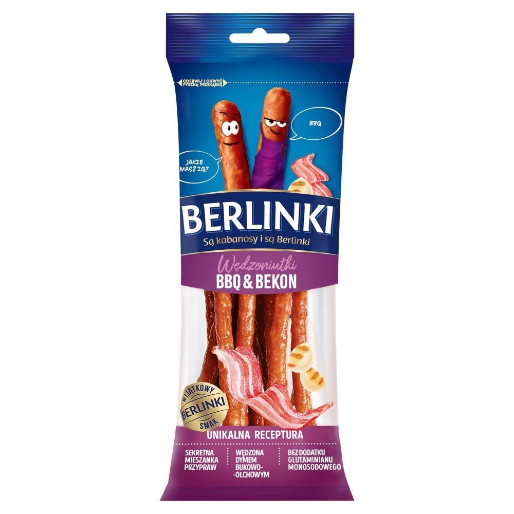 Berlinki Kabanosy wędzoniutki BBQ & bekon 85 g