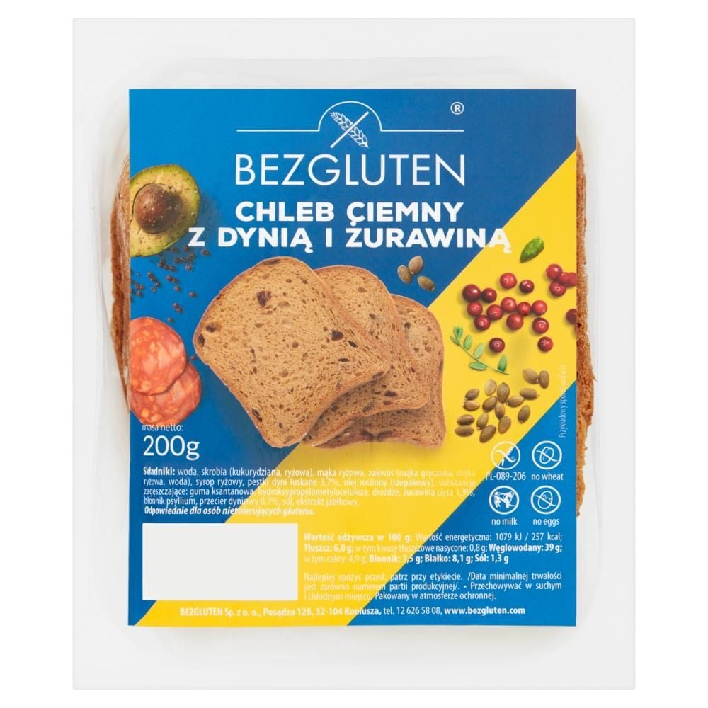 Bezgluten Chleb ciemny z dynią i żurawiną 200 g