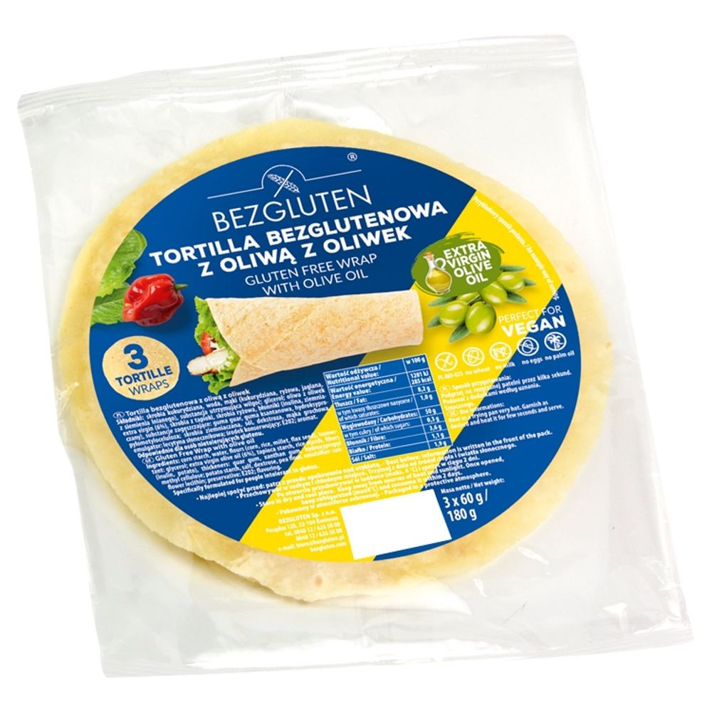 Bezgluten Tortilla bezglutenowa z oliwą z oliwek 180 g (3 x 60 g