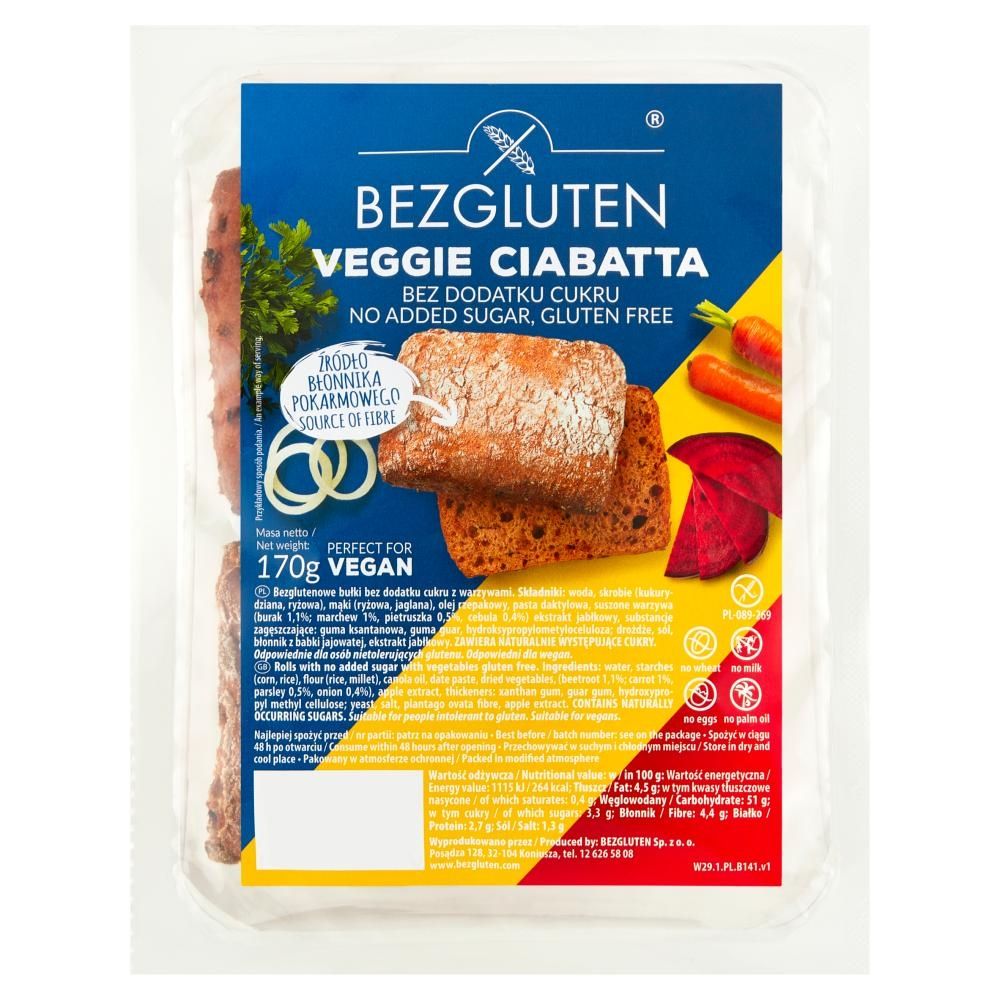 Bezgluten Veggie Ciabatta bez dodatku cukru 170 g