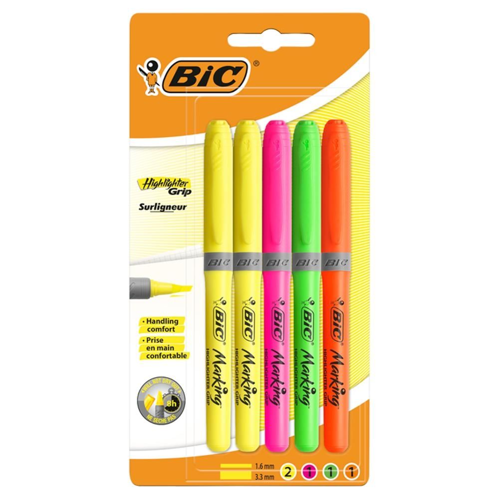 BIC Highlighter Grip Fluo Zakreslacz mix Blister 5szt