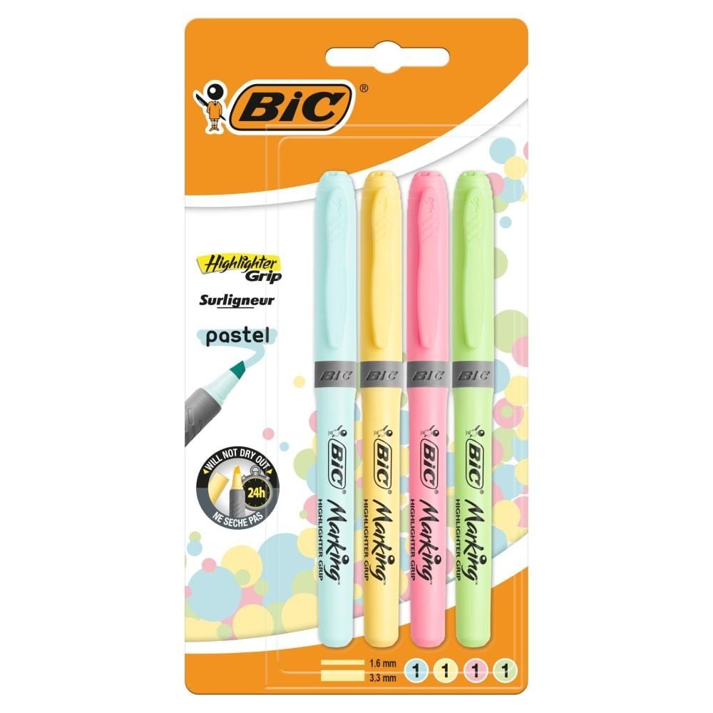 BIC Highlighter Grip Pastel Zakreślacz Blister 4szt