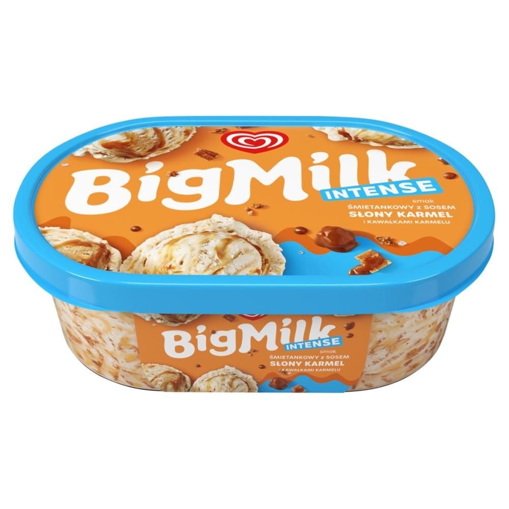 Big Milk Intense Lody smak śmietankowy z sosem słony karmel i kawałkami karmelu 900 ml