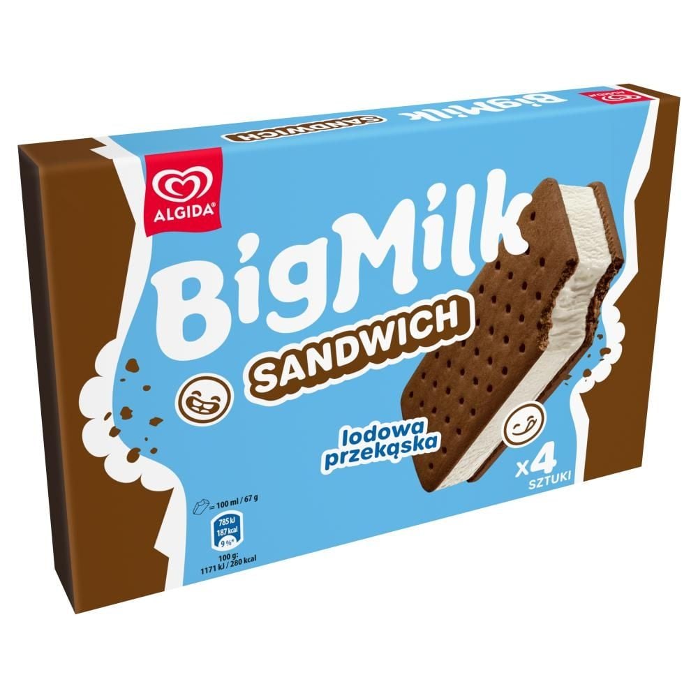 Big Milk Sandwich Lody o smaku waniliowym w ciastkach 400 ml (4 sztuki)