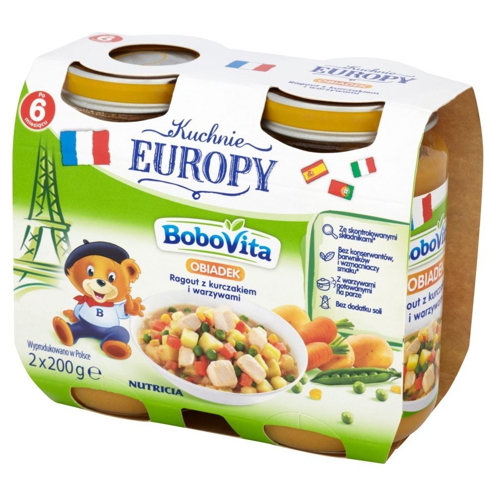 BoboVita Kuchnie Europy Obiadek Ragout z kurczakiem i warzywami po 6 miesiącu 2 x 200 g