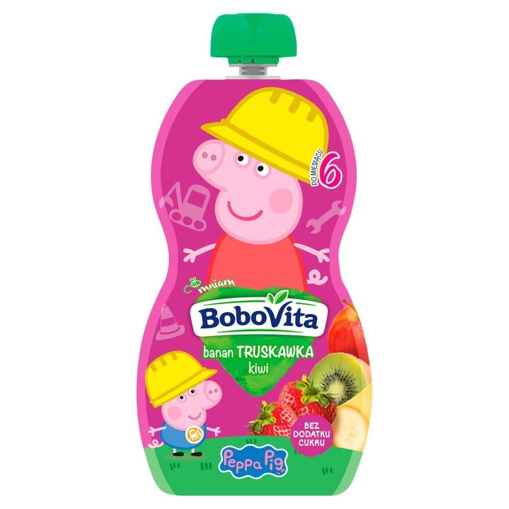 BoboVita Świnka Peppa Mus banan truskawka kiwi po 6 miesiącu 100 g