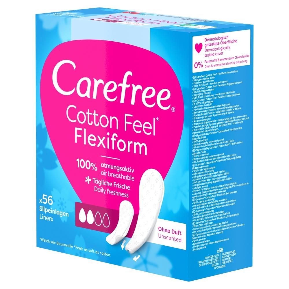 Carefree Cotton Feel Flexiform Wkładki higieniczne bezzapachowe 56 sztuk