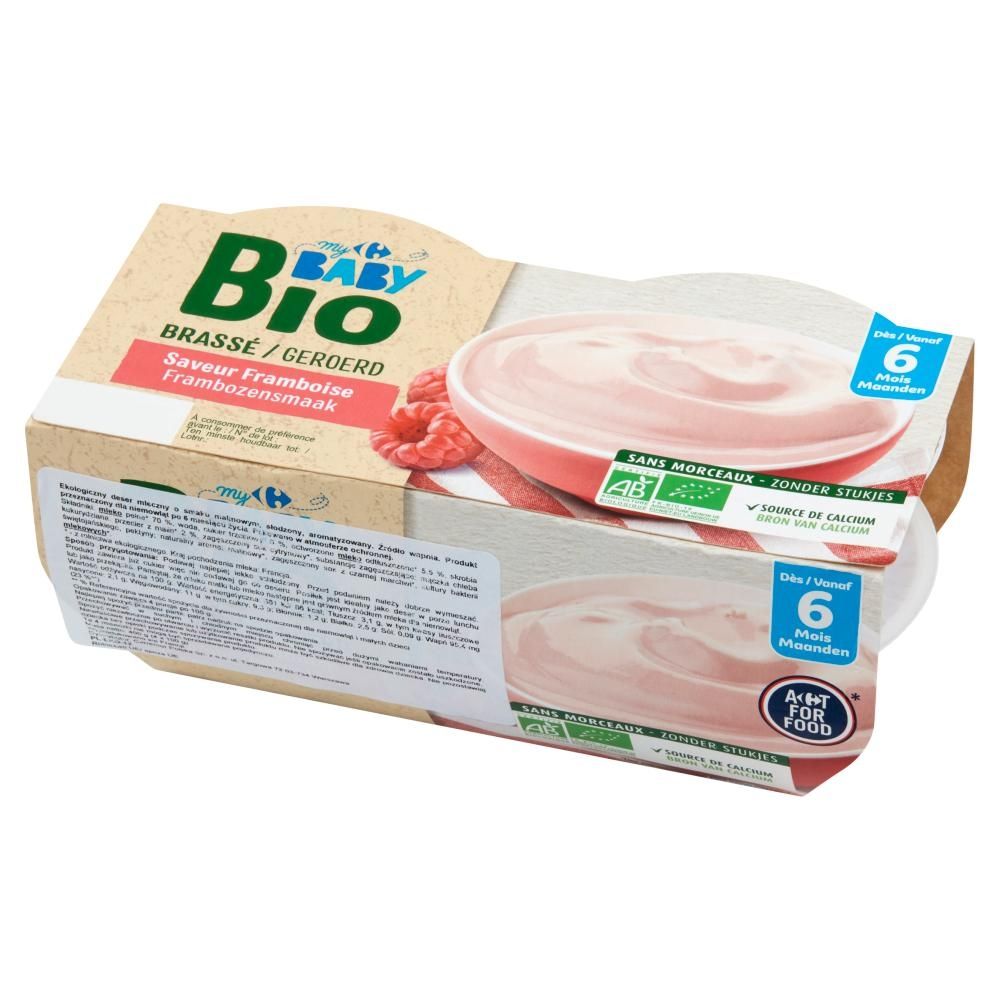 Carrefour Baby Bio Ekologiczny deser mleczny o smaku malinowym po 6. miesiącu 400 g (4 x 100 g)