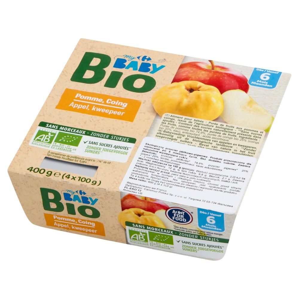 Carrefour Baby Bio Ekologiczny przecier jabłkowo-pigwowy po 6. miesiącu 400 g (4 x 100 g)