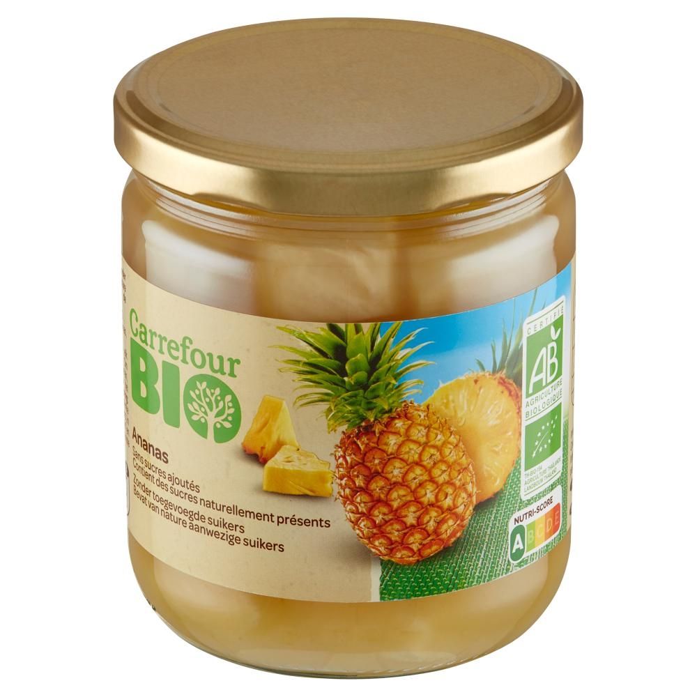 Carrefour Bio Ananas w kawałkach w soku ananasowym 410 g