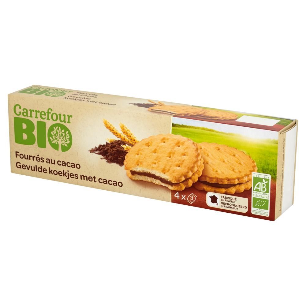 Carrefour Bio Ciastka przekładane nadzieniem kakaowym 185 g