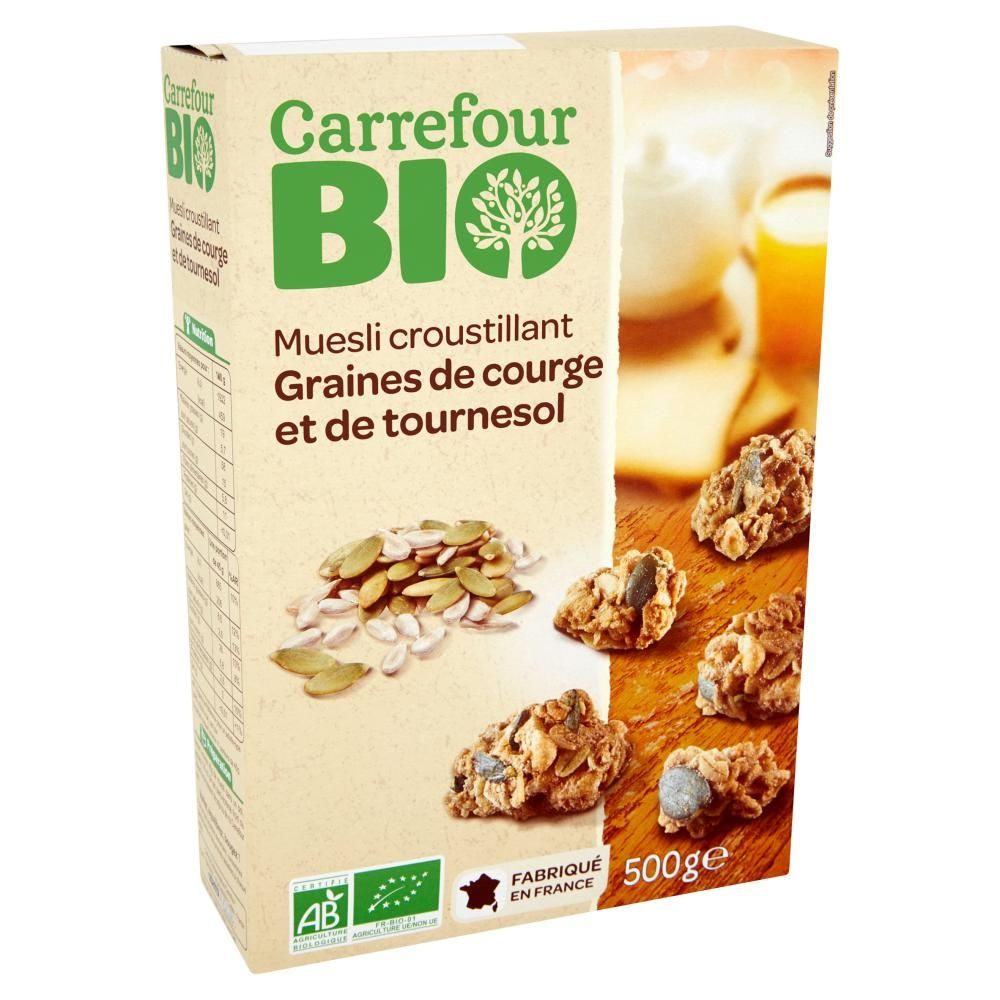 Carrefour Bio Ekologiczne musli płatki zbożowe z nasionami dyni i słonecznika 500 g