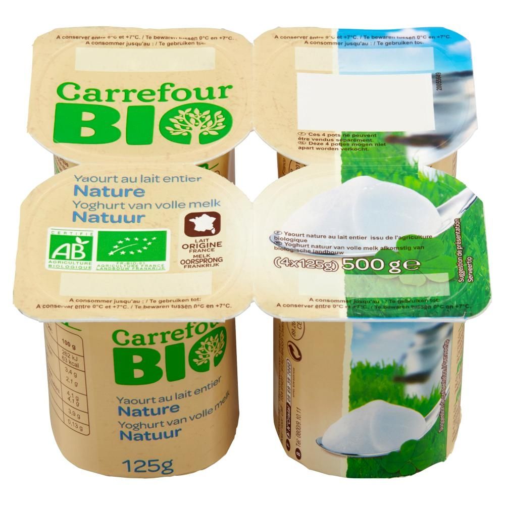 Carrefour Bio Jogurt naturalny 500 g (4 x 125 g)