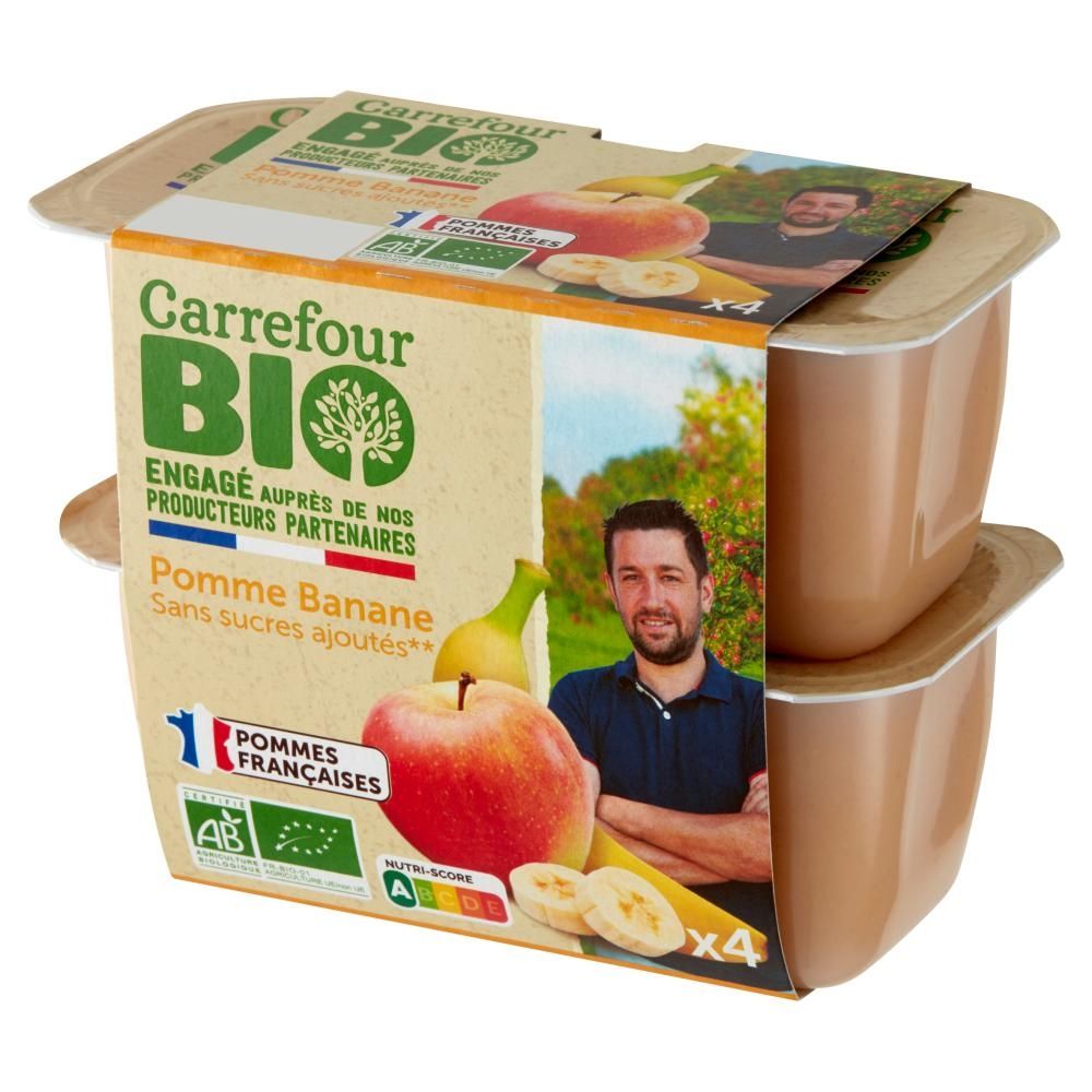 Carrefour Bio Mus jabłkowo-bananowy 400 g (4 x 100 g)