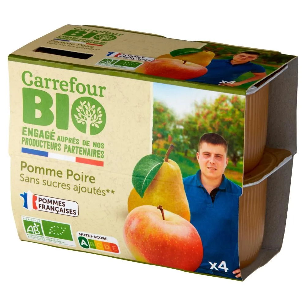 Carrefour Bio Mus jabłkowo-gruszkowy 400 g (4 x 100 g)