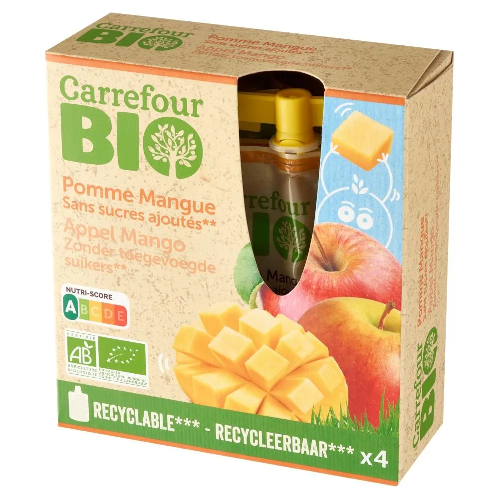 Carrefour Bio Przecier jabłko-mango 360 g (4 x 90 g)