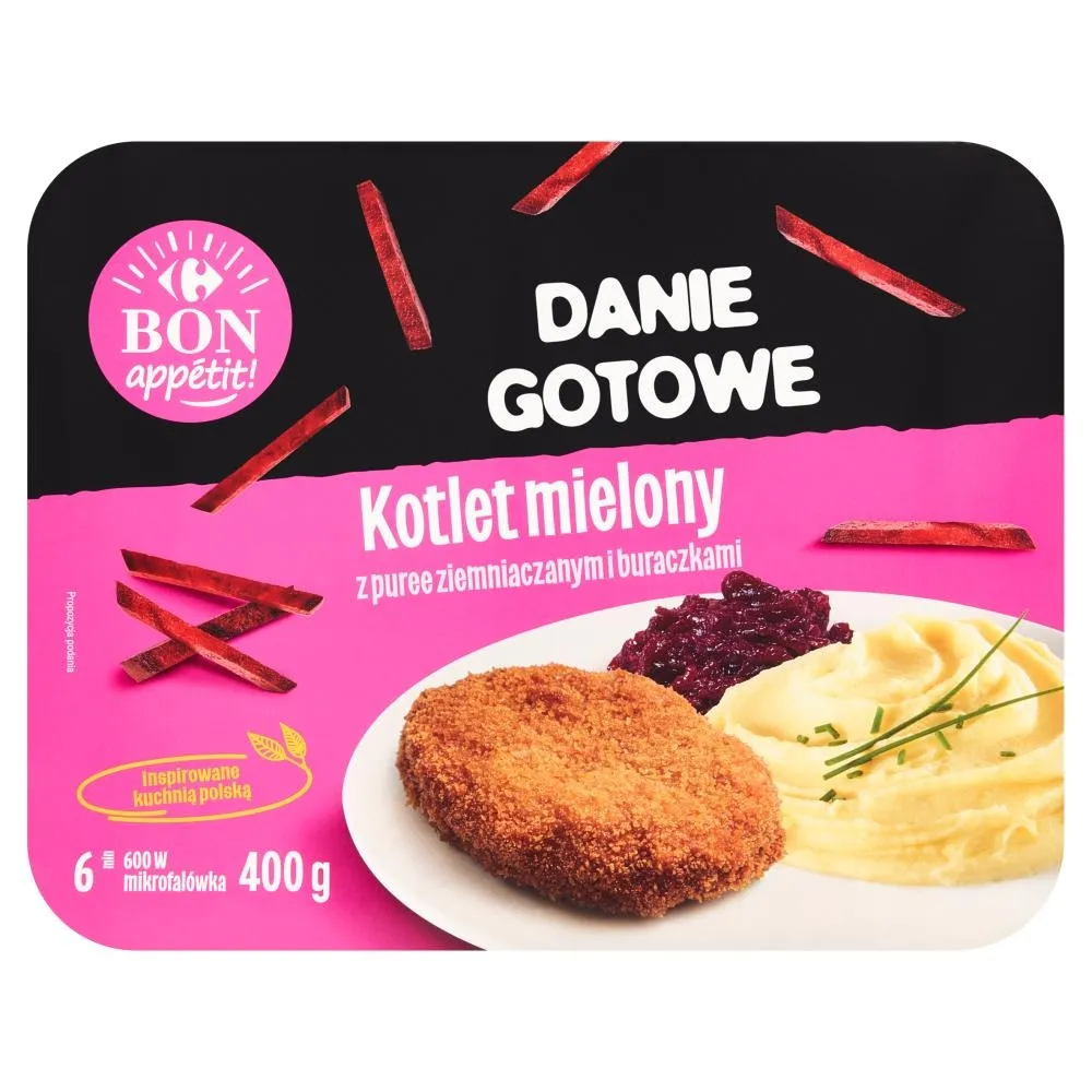 Carrefour Bon Appétit! Danie gotowe kotlet mielony z puree ziemniaczanym i buraczkami 400 g