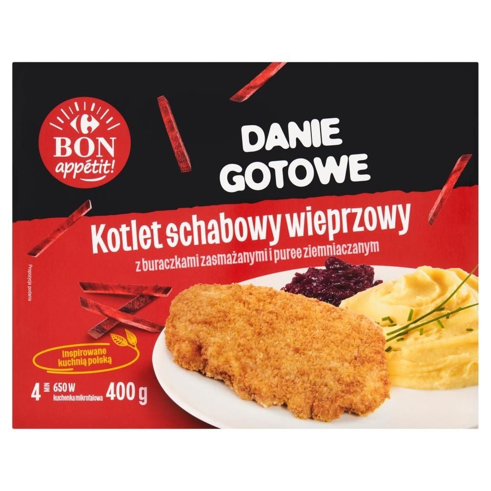 Carrefour Bon Appétit! Danie gotowe kotlet schabowy wieprzowy z buraczkami zasmażanymi i puree 400 g